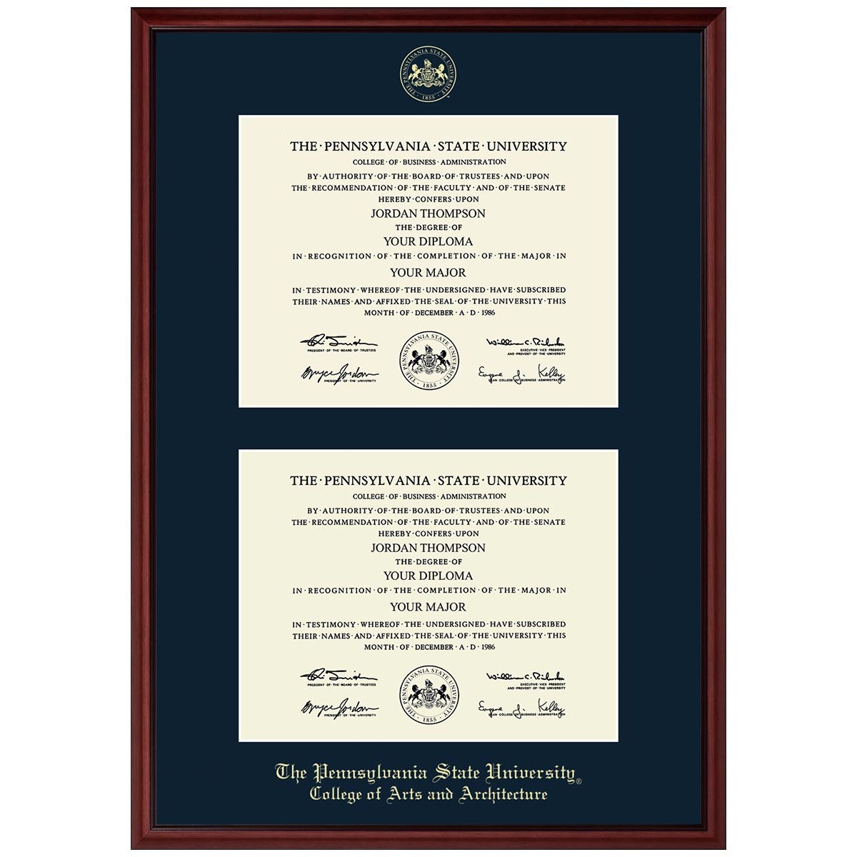 #101 College of Arts and Architecture double diploma frame Camby (Mahogany)